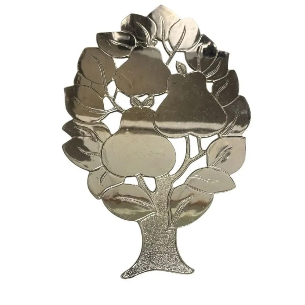 Vintage Pear Tree Silver Tone Trivet Japan